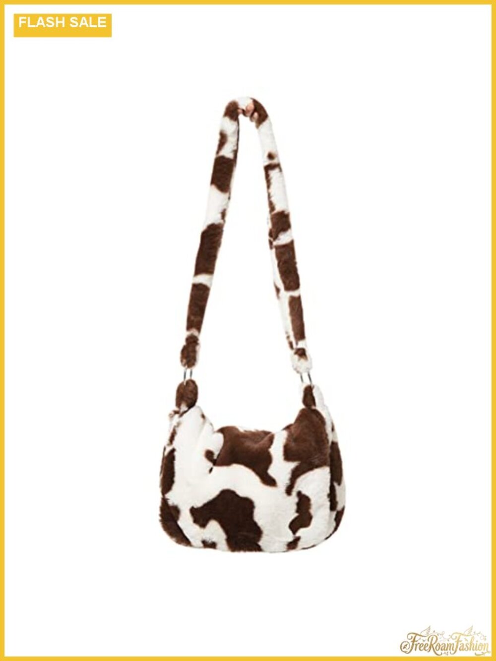 Faux Fur Cow Print Crossbody Bag Plush Fluffy Purse Y2K Shoulder Tote